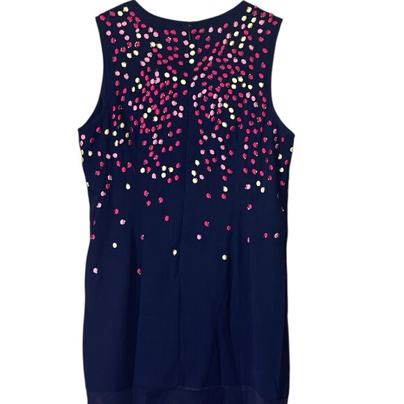 Belle Badgley Mischka Shift Dress – Size 12 – Beaded & Embroidered – Navy Pink - Picture 3 of 8